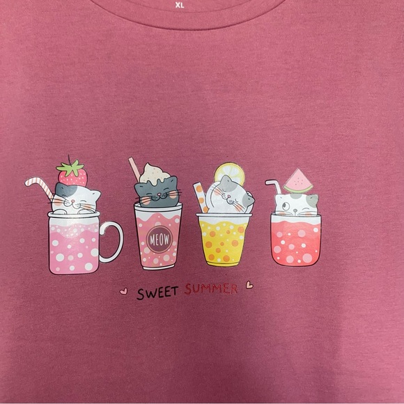 Shein cat drink sweet summer tshirt - Picture 2 of 2